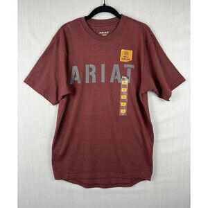 Ariat Rebar Men’s Logo T Shirt Small Burgundy Pre Shrunk Cotton NWT